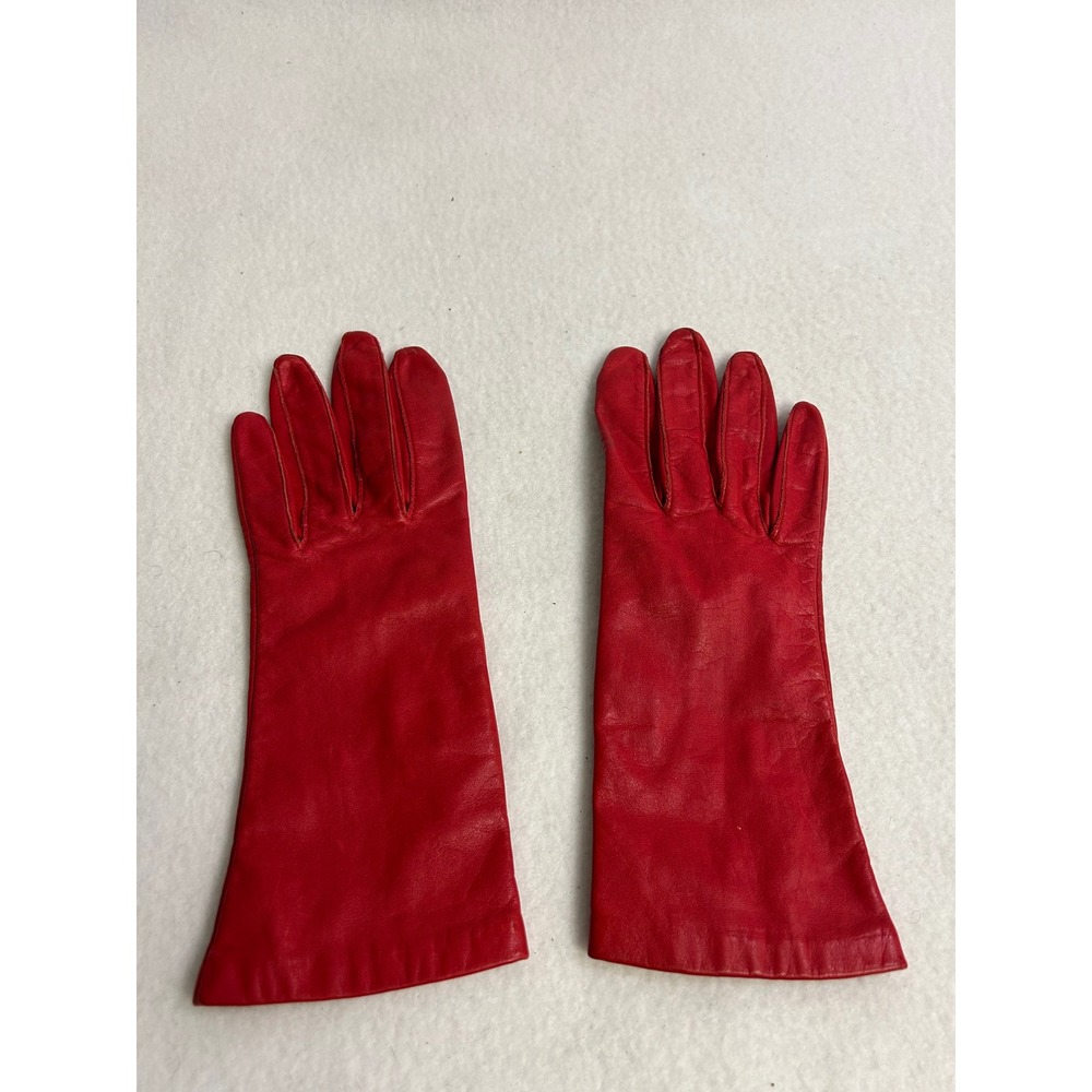 Vintage Glam Grandoe Womens S Red Leather Mid Length Gauntlet Gloves